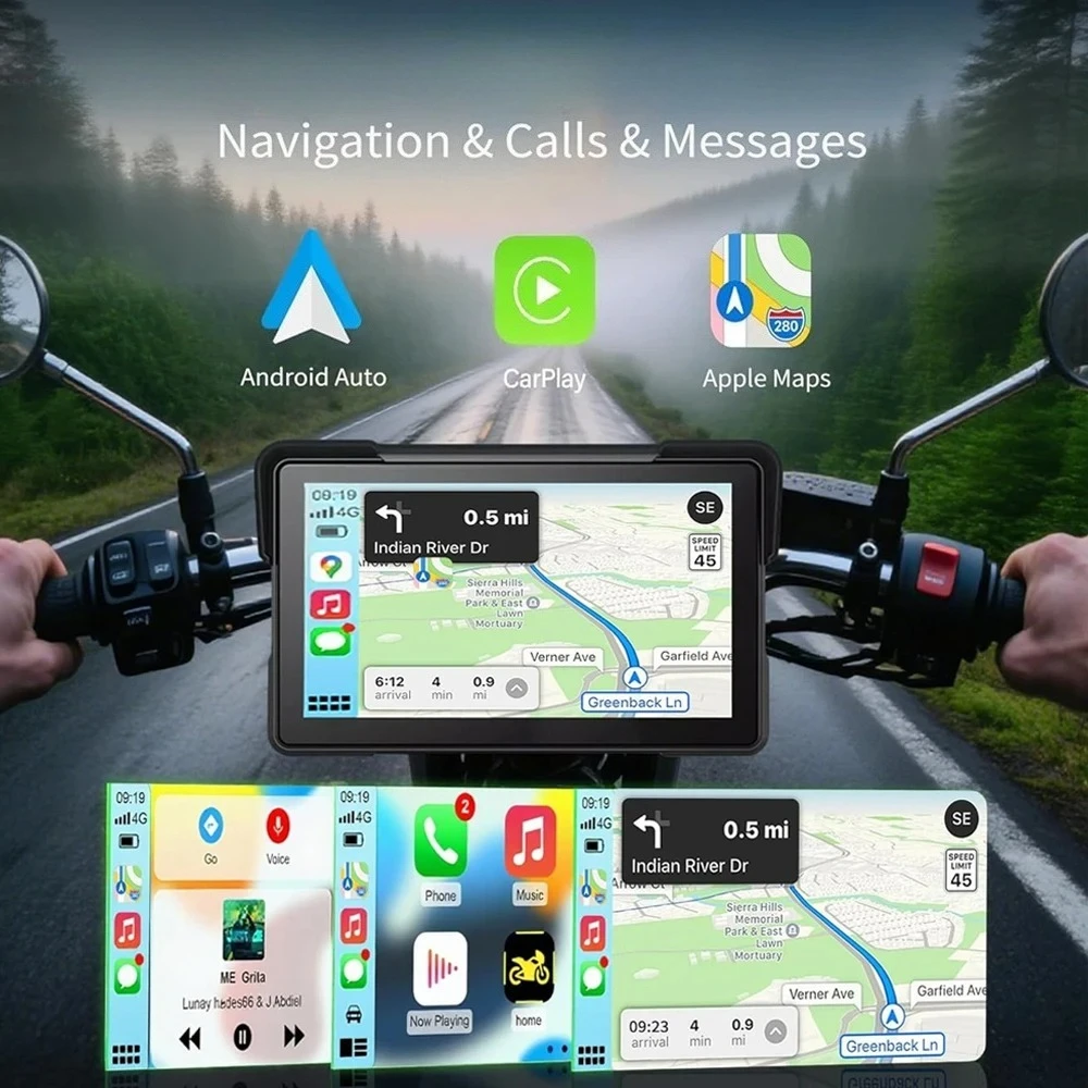 Aoocci C7 Motorcycle Carplay GPS Navigation System for Apple CarPlay & Android Auto 7in HD Touchscreen Dual Bluetooth TPMS IP67