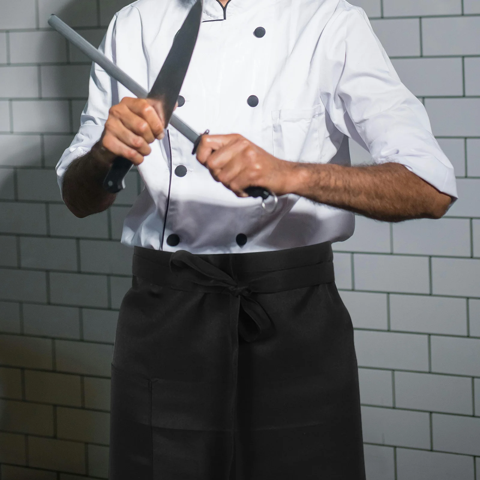 

Black Half Length Unisex Bistro Apron Single Waist Apron Cooking Aprons for Restaurants Aprons for Chef