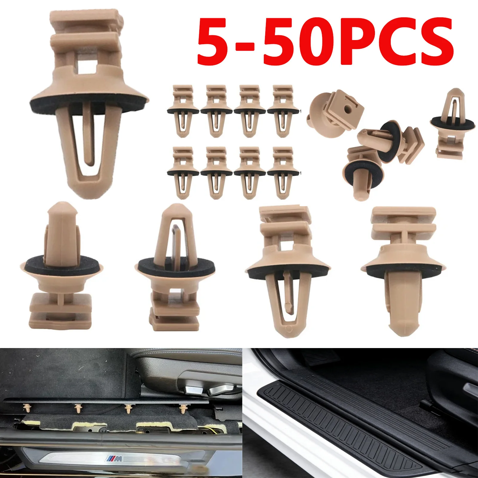 5-50PCS Brown Car Threshold Liner Skirt Trim Panel Fixing Clip Fastener Parts For BMW 1 Series/3 Series/5 Series Vehicles