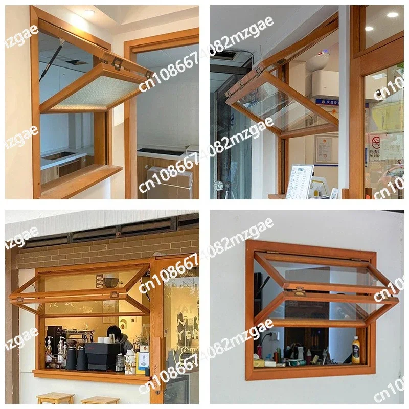Solid wood frame milk tea shop coffee shop panoramic suspended window up and down folding window accessories track