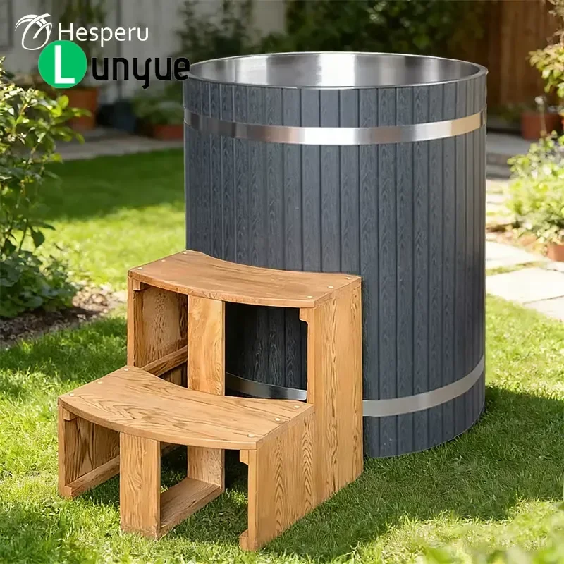 Modern Outdoor Single Plastic Wood Ice Bath Spa with 304 Stainless Steel Liner for Gym Bathroom Home Wellness Recovery