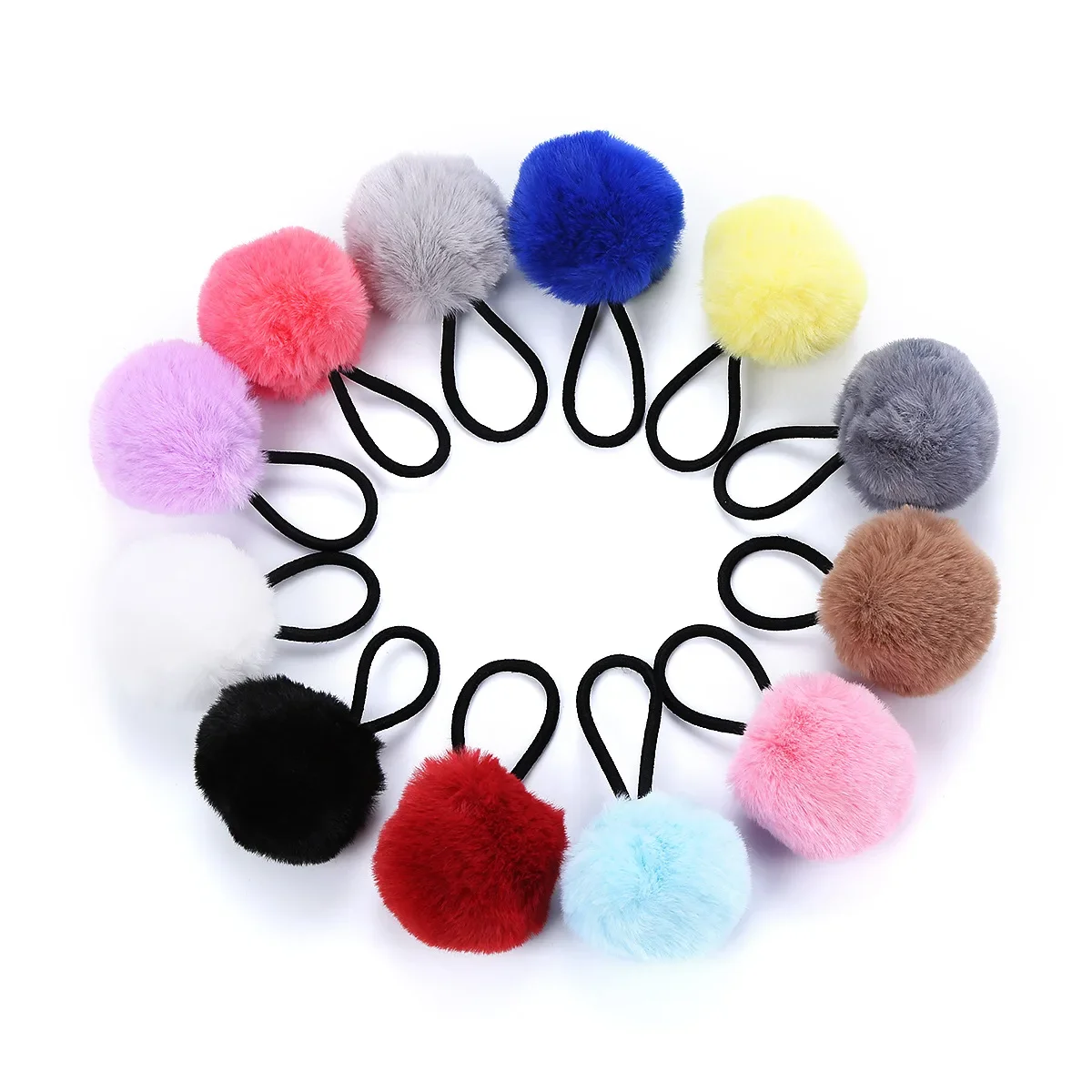 30pcs Hair Ties Pompom Ball Elastic  Band Fur  Fluffy Ponytail Holders for Women Girl Kids Birthday Gift Party Wedding Festival