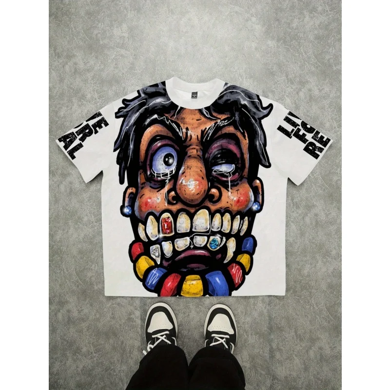 Abstract Cartoon Pattern T-Shirt For Men Colorful Funny 3D Print T Shirts Fashion Round Neck Casual Short Sleeve Loose Tees Tops