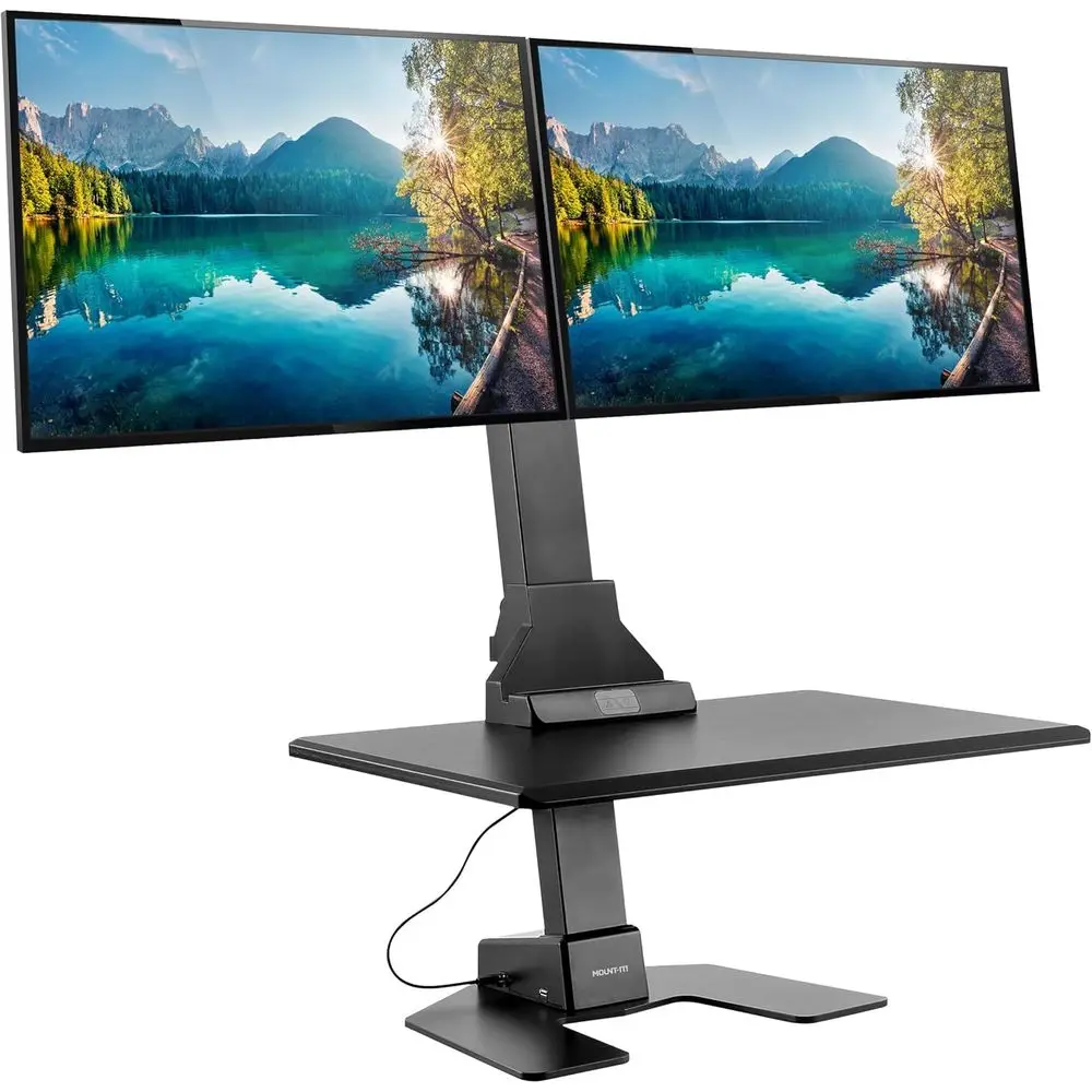 

Dual Monitor Adjustable Standing Desk Converter with 2 Mounts, Fits Screens up to 32 for Home, Office, School Use
