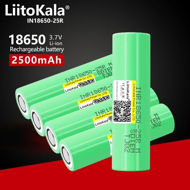 

5PCS LiitoKala 2500mAh 18650 25R High Drain 20A 3.7V Li-ion Rechargeable Battery For Flashlight Power Tools Torch Headlamp