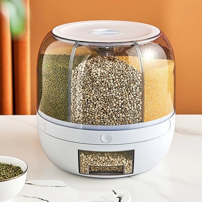 Grain Dispenser 6 Grids PP Rotation Insect Proof Grain Storage Organization For Home Kitchen 5kg