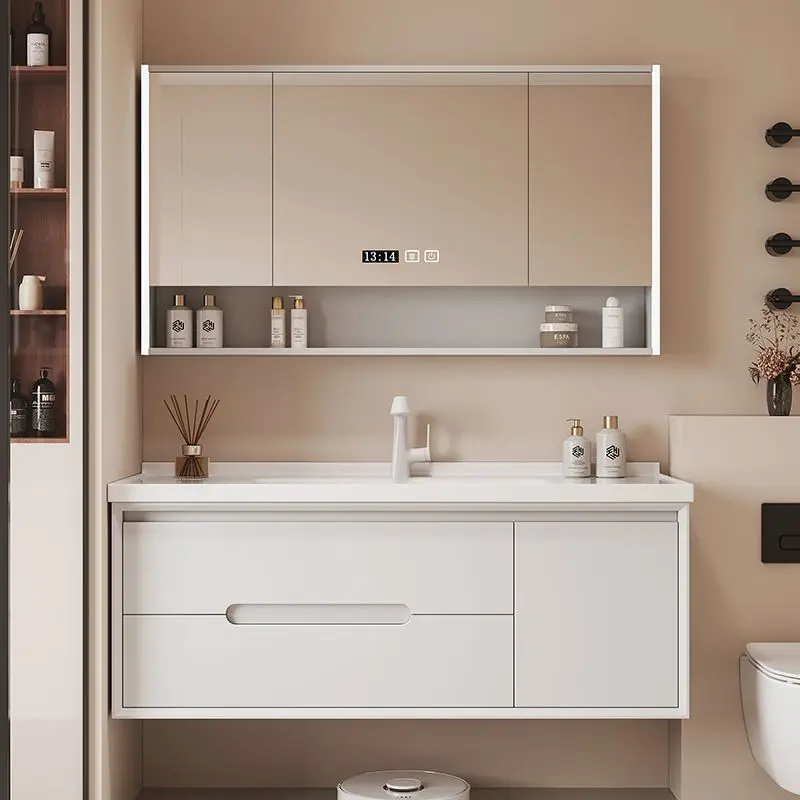 Oak wash basin cabinet combination paint cream wind bathroom cabinet ceramic integrated basin wash basin bathroom cabinet