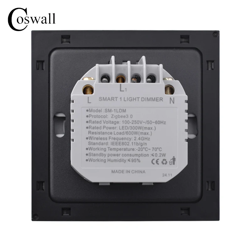 COSWALL Infinite Knob Dimmer Regulator Zigbee 3.0 PC Panel Wall Light Switch 150~300W AC 110-240V Digital LCD