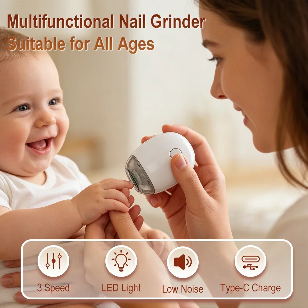 2 IN 1 Electric Nail Clipper Cutter With LED Light Automatic Nail Grinder Trimmer USB Charging For Baby Adult Mini Nail Care