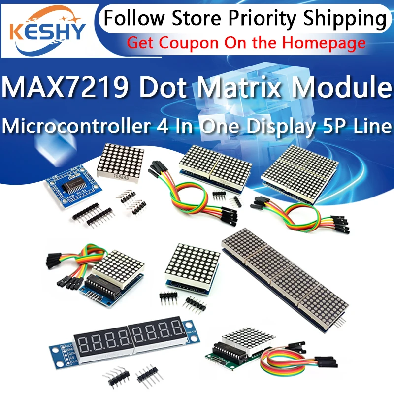 

MAX7219 Dot Matrix Module Microcontroller Module Control Module Display Module 4 In One Display With 5P Line For Arduino