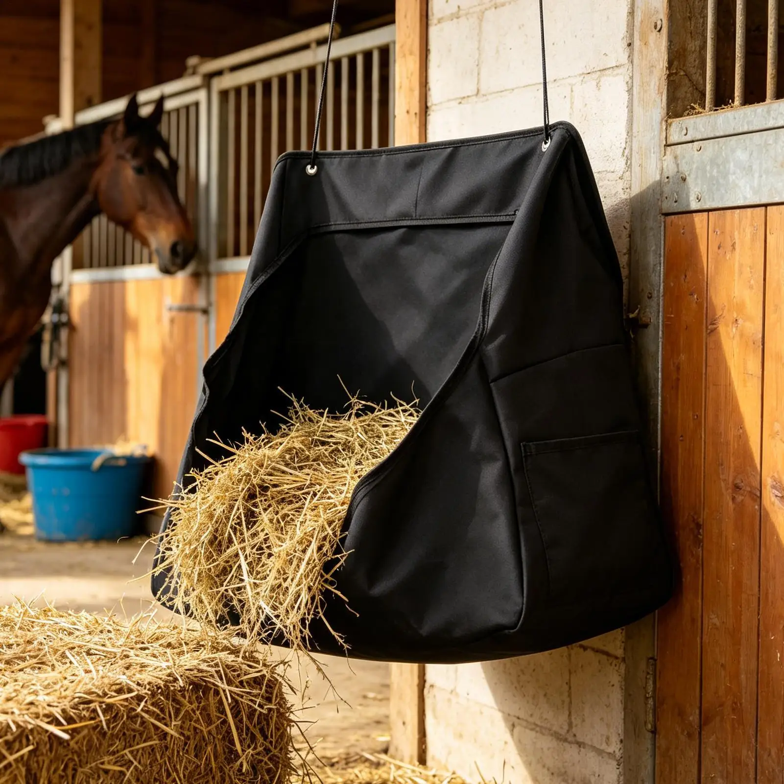Horse Hay Bag Large Capacity Waterproof Opening Bag With Strap Goat Hay Feeder For Livestock Sheep Grain Cattle Cow Lamb Calf