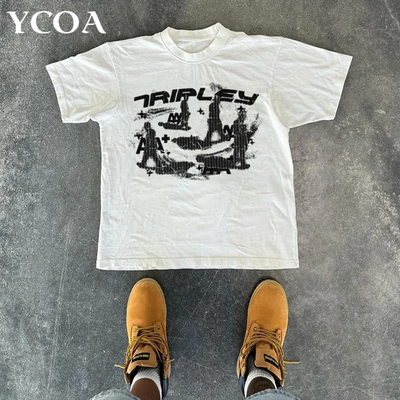 Image of Männer T-Shirt Grafik Übergroßen Y2k Top Vintage Hip Hop Harajuku Streetwear Fashion Baumwolle Kurzarm T Koreanische Beliebte Kleidung