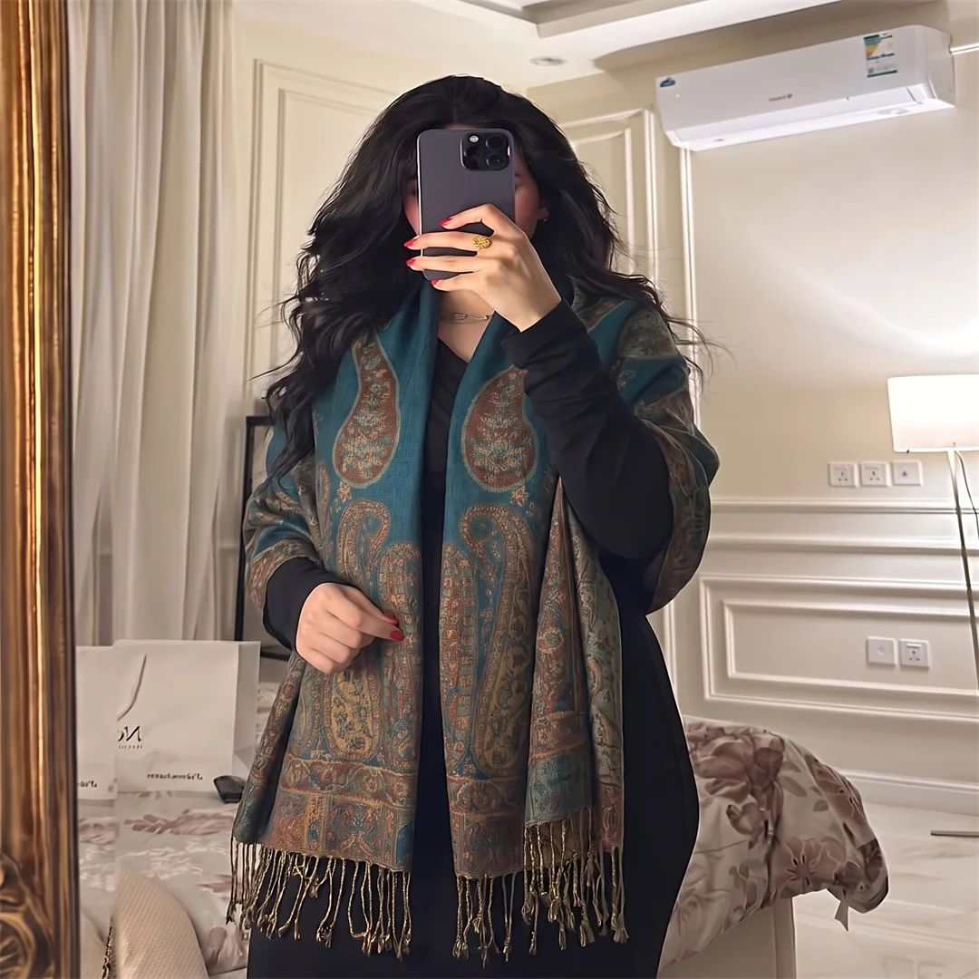 Retro Paisley Tassel Jacquard Shawl Wrap for Women Soft Floral Print Scarf Multi Tone Muslim Hijab Travel Party Coat Outer Cover