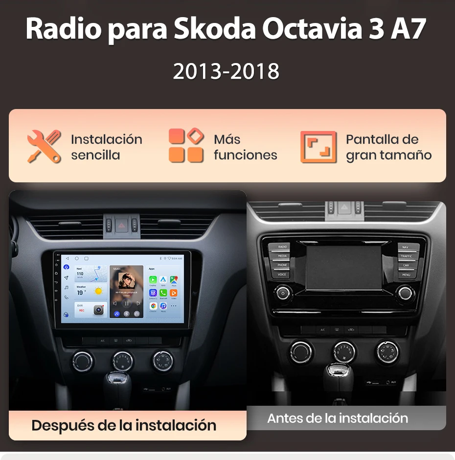Junsun Radio mit KI-Sprachsteuerung für Skoda Octavia3 A7 2013-2018, Kabelloses CarPlay, Android Auto Autoradio 2DIN mit Bluetooth, DAB+, GPS, RDS – Detail 4