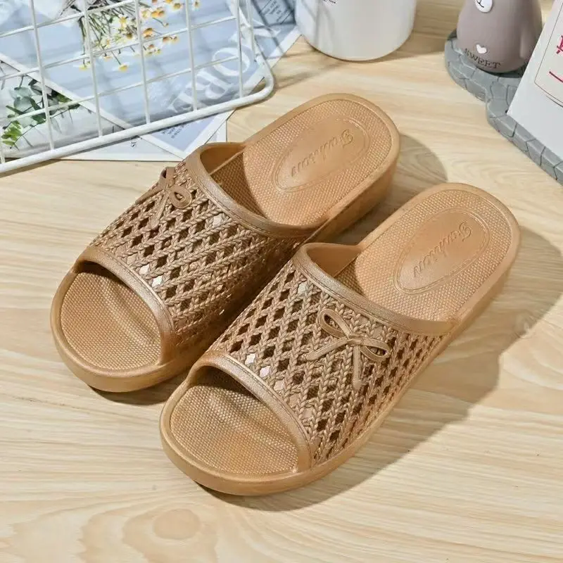 2024 New Women's Summer One Word Wedges Slippers  Soft Sole Non Slip Bathroom Slipper Outdoor Slippers Home Slipper