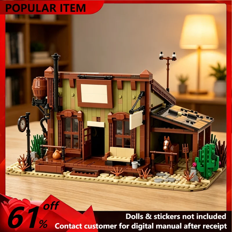 2143PCS MOC Wild West Vintage Post Office Modular Building Model Building Blocks Street View House Scene DIY Assembly Gift Adult