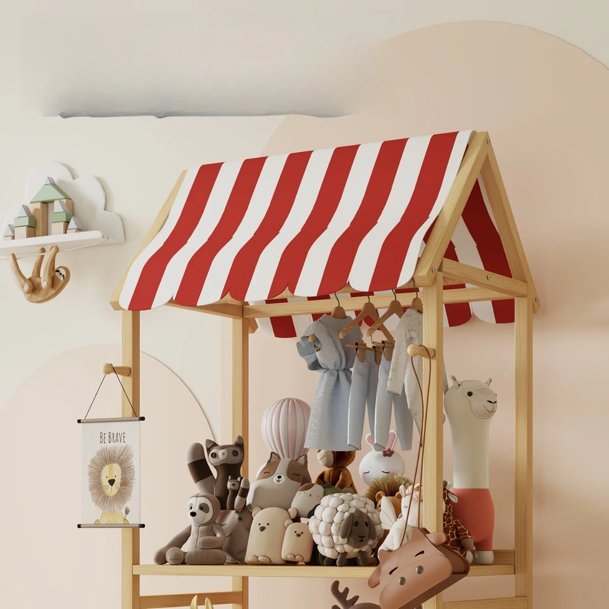 Children's room shelves, toy storage racks, children's home solid wood bookshelves, picture book racks, baby doll racks