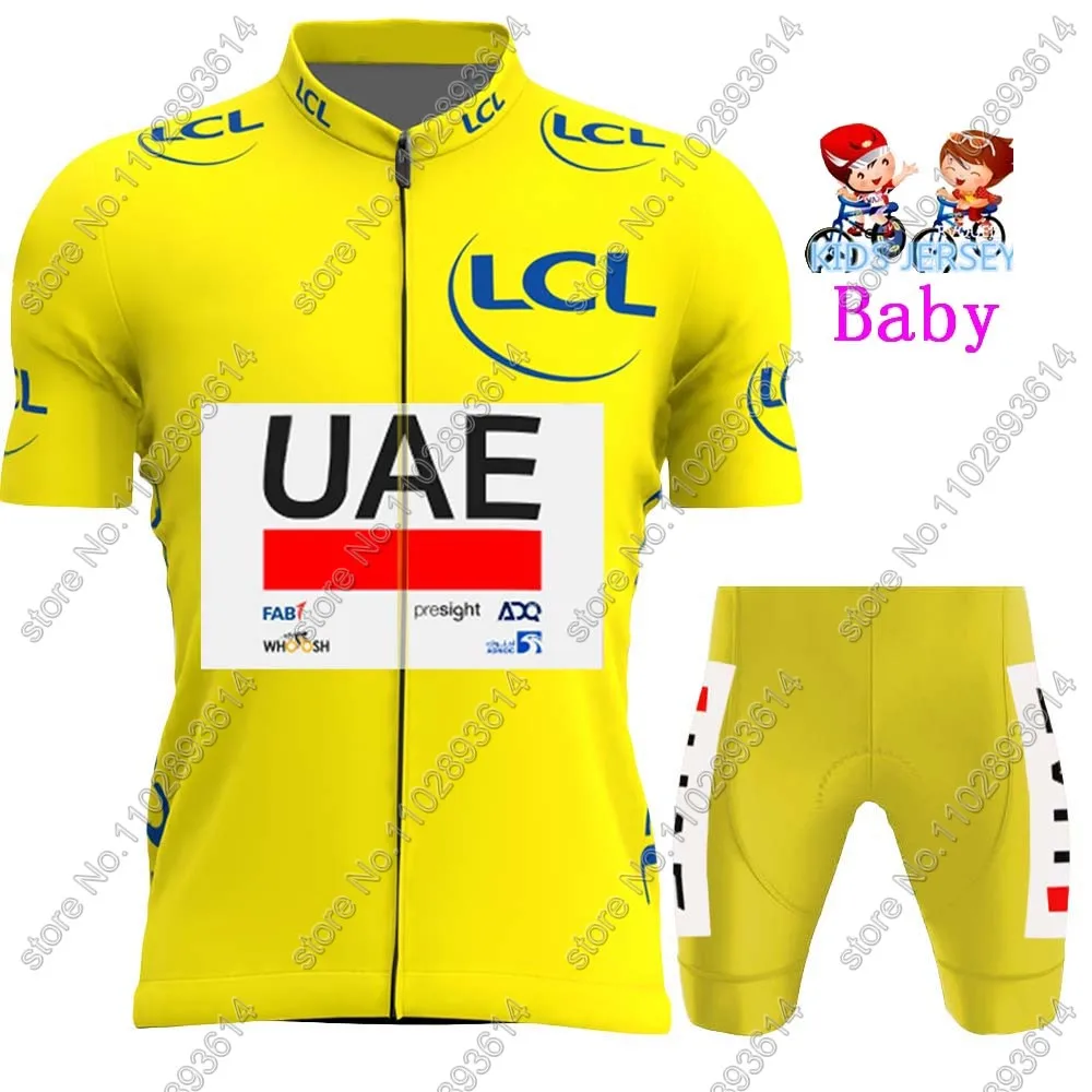 France Tour Kids UAE Cycling Jersey 2024 TDF Set Boys Girls Yellow Green Pink Cycling Clothing Children Suit MTB Ropa Maillot