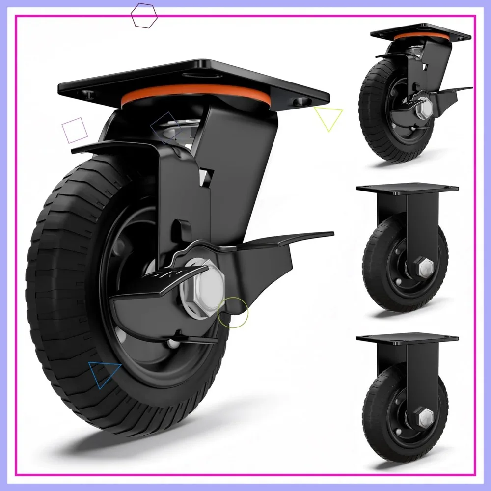 

6inch Caster Wheels, 1800lb Heavy Duty Casters with Solid Rubber, Brake & Fixed Set of 4 for Workbench, Dolly, Cart