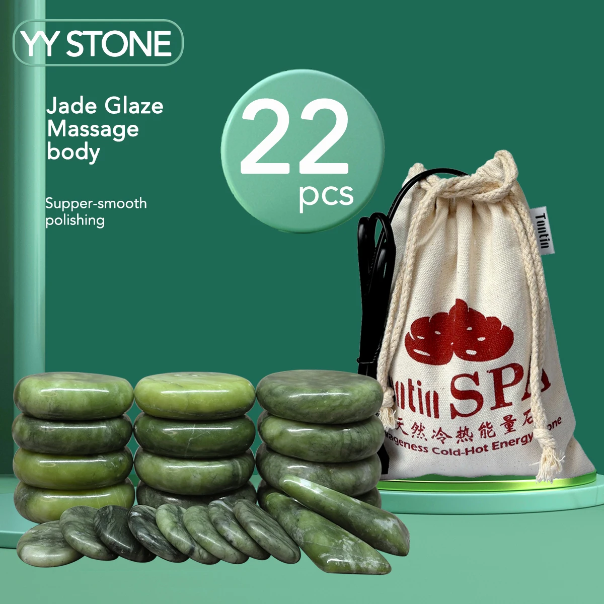 Tontin Jade glaze hot stone massage Set spa massager stone beauty salon massaging hot stones for massager spine basalt lava