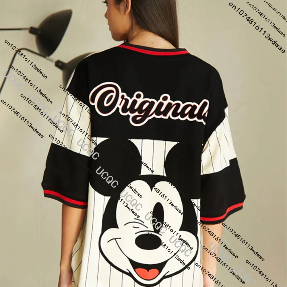 ميكي ماوس البيسبول جيرسي التي شيرت المرأة شريط كم خمر ديزني الكرتون الأصلي طباعة كبيرة الحجم زوجين هدية الكريسماس