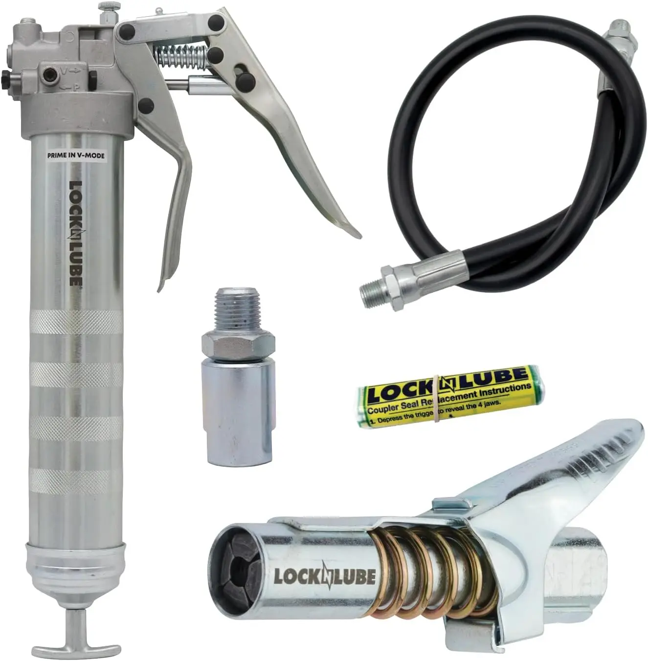 Professional Dual-Mode Pistol Grip Grease Gun. Includes LockNLube® Grease Coupler, high-quality 20