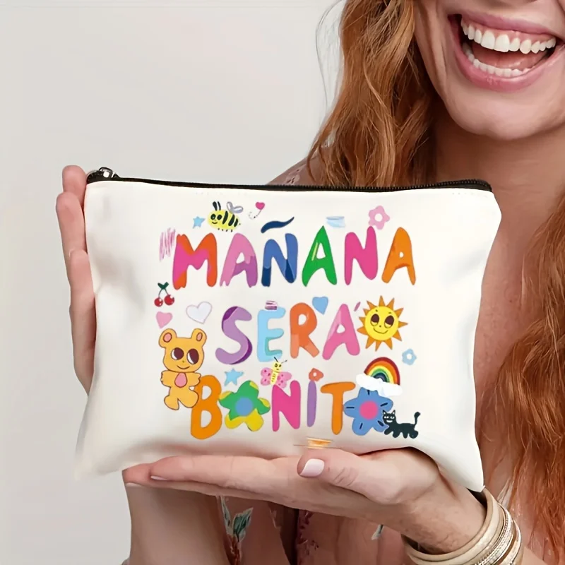 1pc Spanish Uplifting Slogan Makeup Bag,Cosmetic Pouch,Perfect for Daily,Travel,Makeup Storage,Cheerful Gift for Spanish Lovers