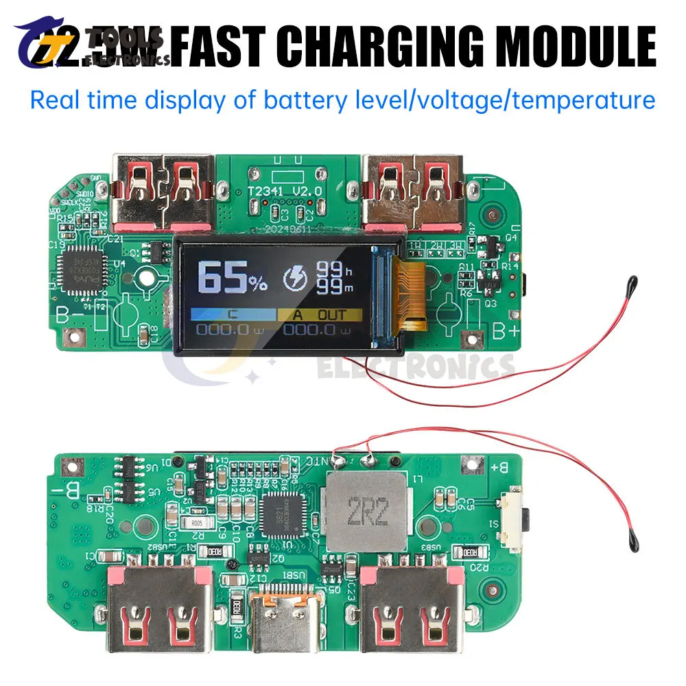 22.5W Fast Charging Power Bank Motherboard with TFT Color Digital Display for Ternary Lithium Battery PD QC Quick Charge Module