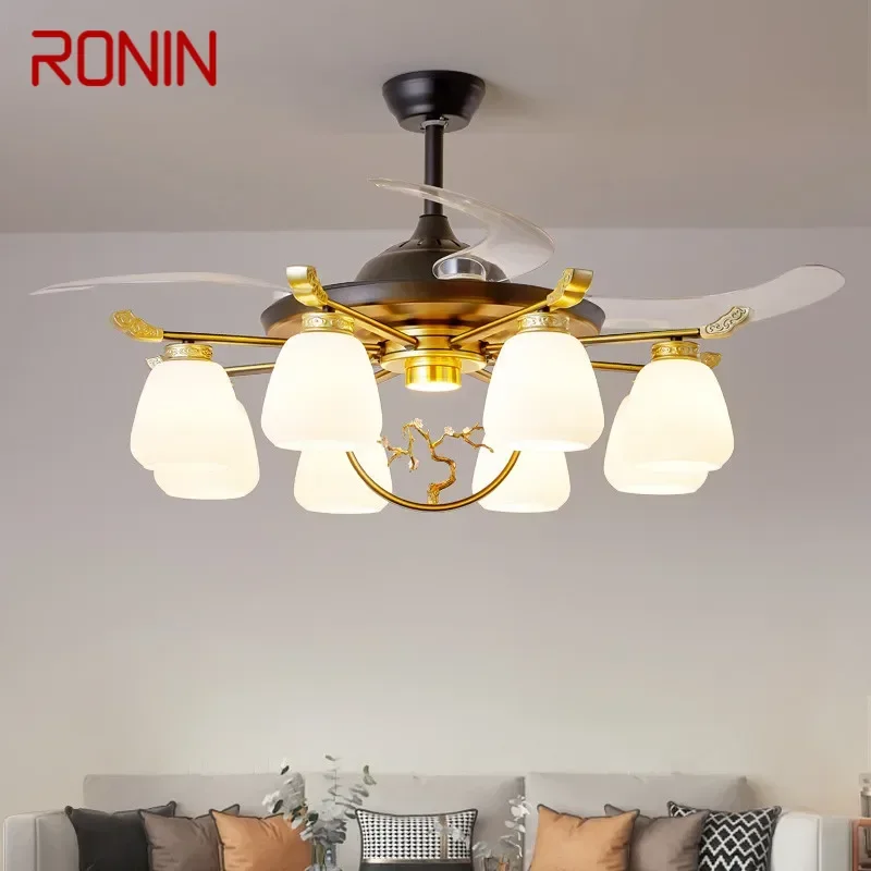 

RONIN Modern Stealth Fan Light Luxury Living Room Restaurant Bedroom Ceiling Fan Light Remote LED Electric Fan Light