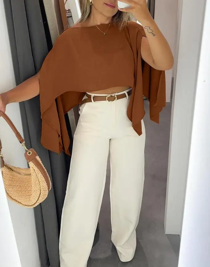 Chemisiers élégants pour femmes, 2 pièces, imprimé Floral, épaules dénudées, manches fendues, chemise élastique, vêtements multiples, vêtements d'été pour femmes