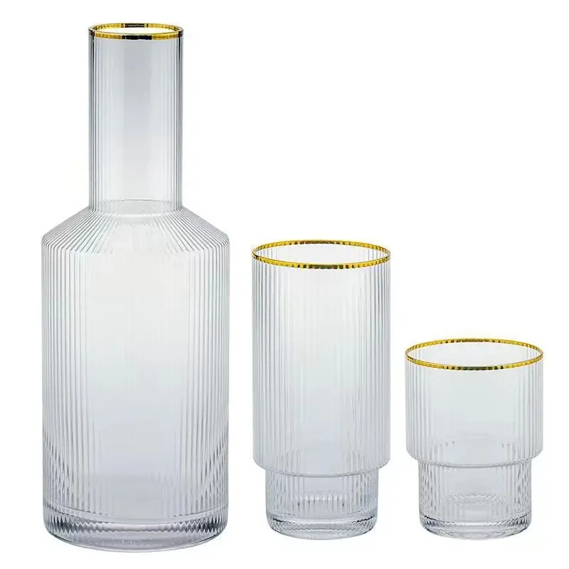 800ml Gold Rim Vertical Glass Kettle Household Transparent Cup Water Set Cold Water Jug Wine Bottle Juice Glass Wine Set