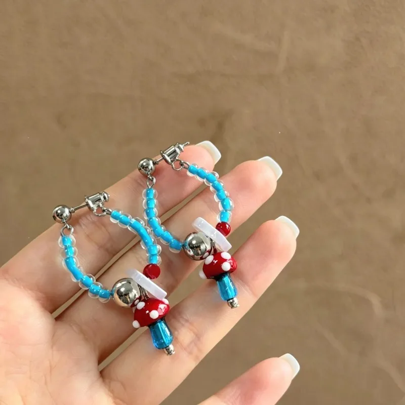 Adorable Mushroom Shaped Earrings Women's Fashion Jewelry  Outburst Color Collision Blue Anti-Aging Summer Dopaamine Cli...