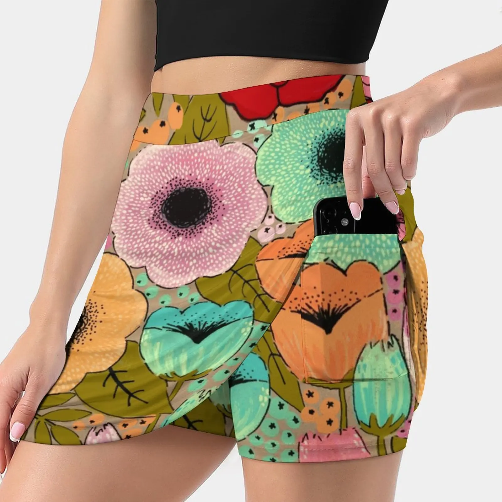 

Gouache Garden Skirts Woman Fashion 2022 Pant Skirt Mini Skirts Office Short Skirt Floral Flowers Garden Country Gouache Artist