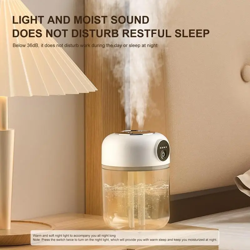 Air Humidifiers For Bedroom 700ml Large Capacity Air Purifier Double Nozzle Spray Mist Humidifiers With Light For Bedroom