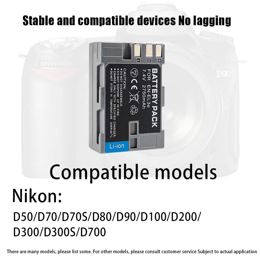 2750mAh EN-EL3E Battery ENEL3E EN EL3E EL 3E Batteries+ LED Dual Charger For Nikon D30 D50 D70 D70S D90 D80 D100 D200 D300 D300S