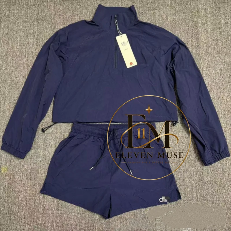 Yoga Two Piece Set Women Solid Color Sports Spring Summer Long Sleeve Top and Shorts Casual Fitness Outfit