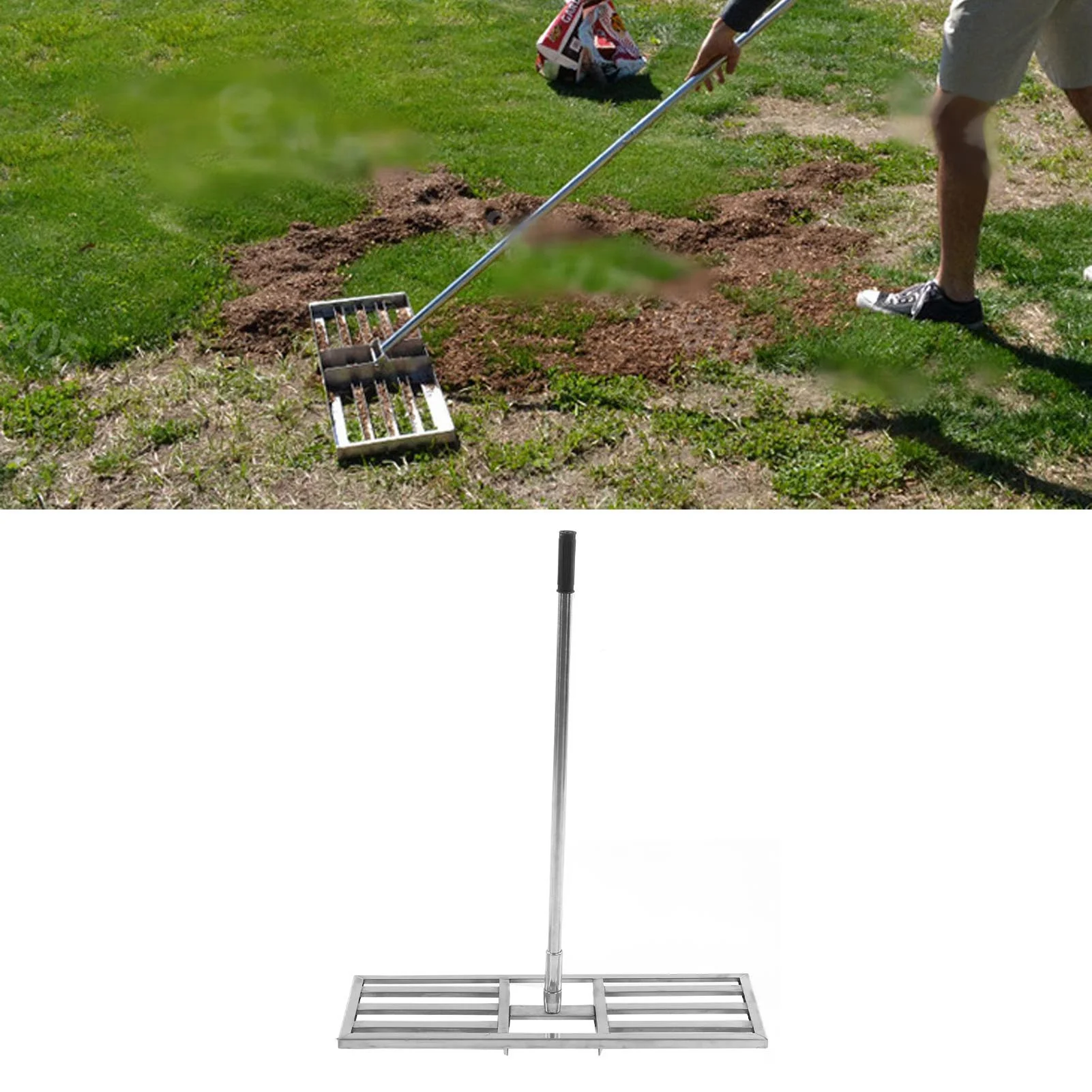 Stainless Steel Lawn Leveler Lawn Leveling Rake Stainless Steel Telescopic Long Handle Lawn Leveler Garden Grass Leveling Tool