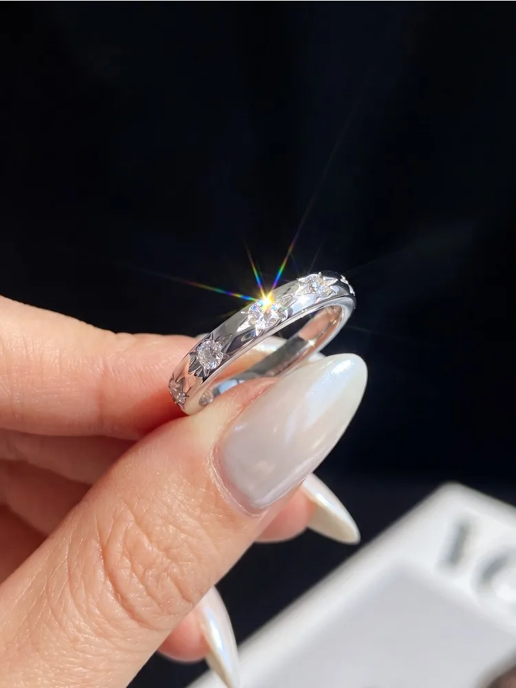 Real Round Moissanite Diamond Stellar Spikes Rings for Women Engagement Anniversary 925 Sterling Silver Fine Jewelry
