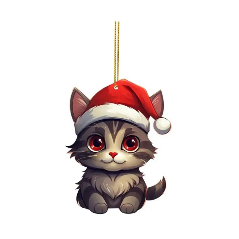 Durable Christmas Ornament Christmas Pendant Adorable Christmas Cat Rearview Mirror Hanging Pendant with Lanyard for Car for Cat