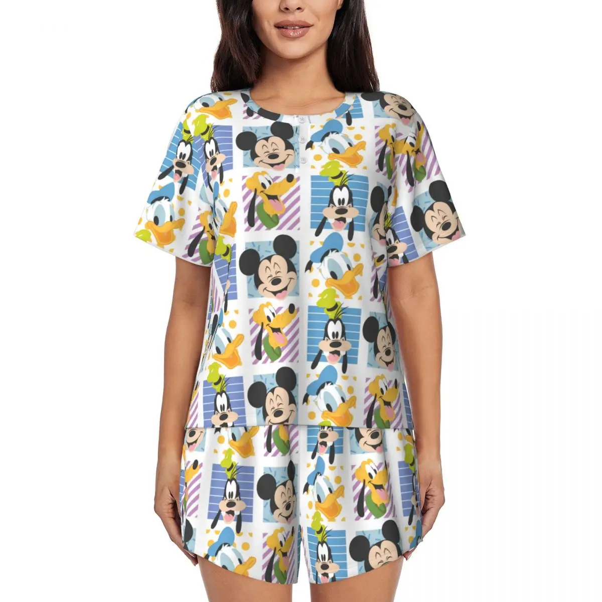

Custom Print Womens Donald Duck Mickey Mouse Pajamas Set Short Sleeve 2 Piece Sleepwear Pjs Lounge Sets