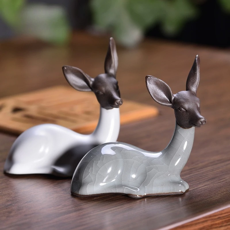 Small Ceramic Deer Tea Pets Purple Sand Tea Table Ornaments Household Tearoom Ge Kiln Ru Kiln Decoration  Kawaii Accessories