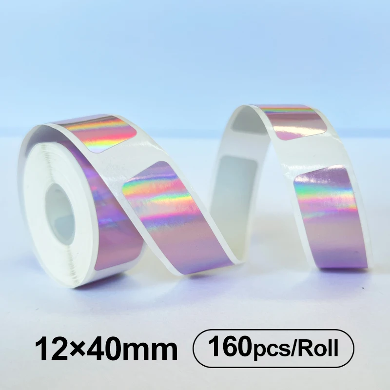 160 Stück holografisches Laser-Thermo-Etikettenband, glänzend, selbstklebende Rolle, bedruckbares Aufkleberpapier, langlebig, silberfarben, Name, Party-Geschenkanhänger – Detail 15