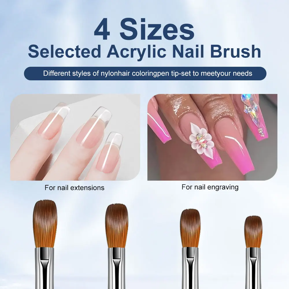 4 個アクリルネイルブラシセットサイズ 10/12/14/16 アクリルパウダー拡張ネイルブラシアート 3D 彫刻マニキュアサロンツール