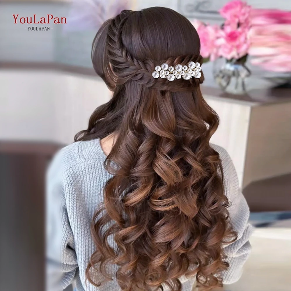 YouLaPan-peine de pelo con perlas grandes para mujer, tocado elegante de Color blanco, accesorios para el cabello, tocado de fiesta, HP641