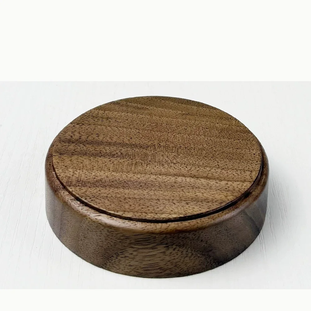 Round Solid Wood Display Stand Black Walnut Base for Miniatures Crystals Candles Figurines and Shelf Decor