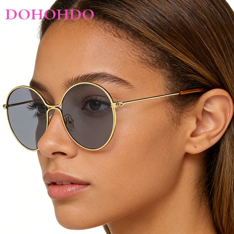 

Classic Metal Oversized Round Frame Summer Drive Women Sunglasses Brand Designer Luxury Men Sunglass Travel Drive Eyewaer UV400