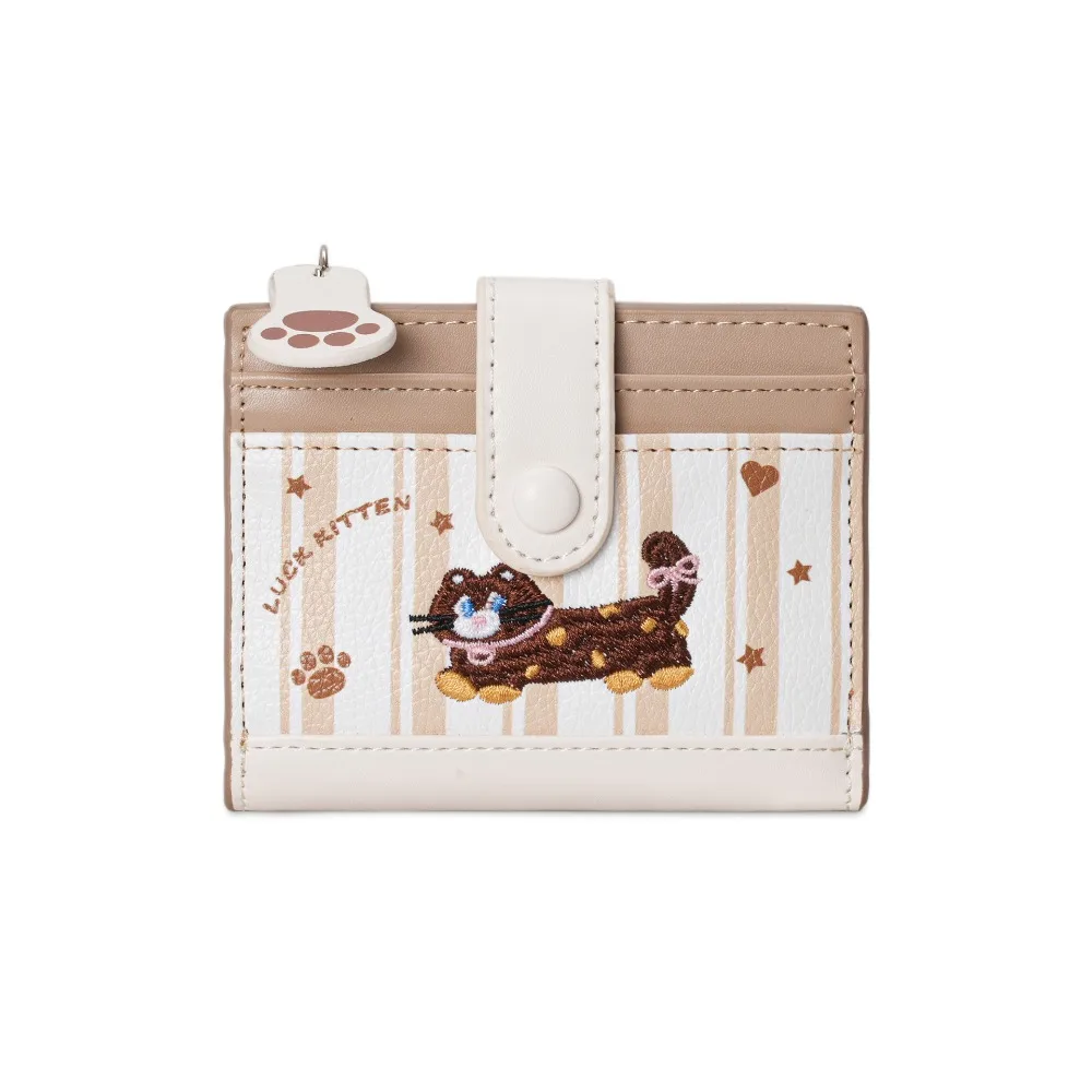 

Модный дизайн, корейский стиль, кошелек с вышивкой и котом, кошелек с мультяшным рисунком, держатель для карт, сумка для карт с несколькими слотами, сумка для хранения карт