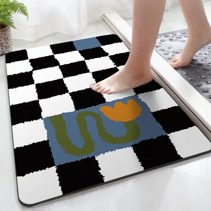 VIKAMA Modern Simple Flower Lattice Faux Cashmere Carpet Non-slip Bedside Bedroom Wearable Carpet Home Decoration