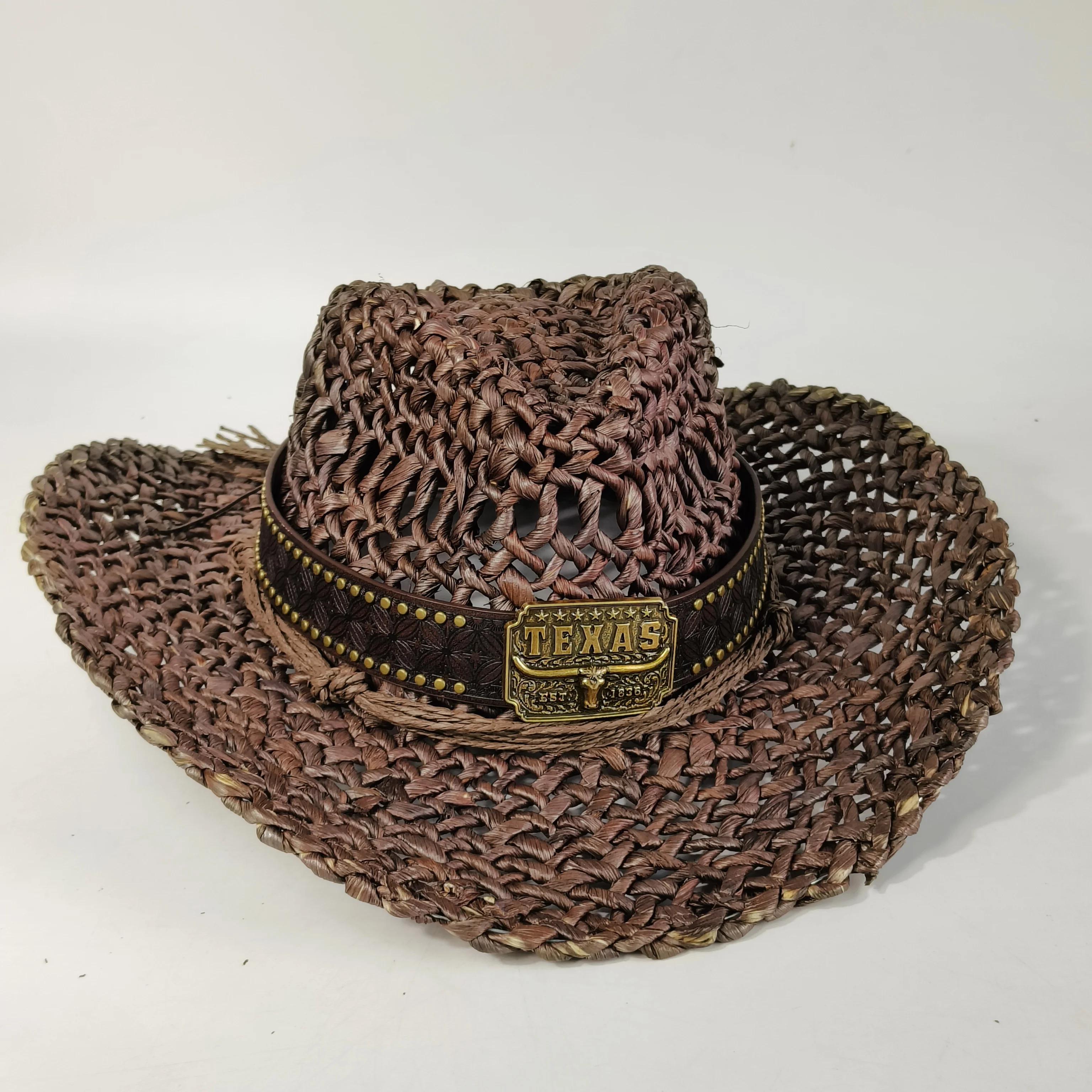 cowboy straw hat natural corn grass handmade hollow straw hat Wide Brim cowboy hat Men Women Sun Protection Hats Outdoor cap