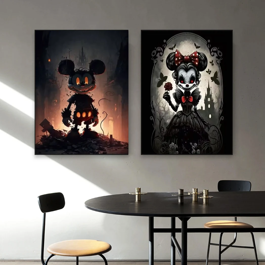 مطبوعات فنية مصغرة ديزني لغرفة المعيشة ، ديكور المنزل ، قوطية ، لوحة قماشية زاحفة ميكي ماوس ، لوحة جدارية